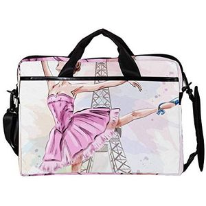 EZIOLY Ballerina Dansen Op Eiffeltoren 14 Inch15 Inch Laptop Schoudertas Crossbody Aktetas Messenger Sleeve voor 13 Inch tot 14 ""Laptop, Meerkleurig, 11*15in