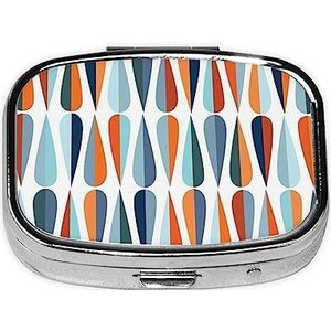 Mini vierkante pillendoos, medicijnorganizer, midden eeuw modern met druppelvormen, draagbare EHBO-doos, reispillendoos met 2 vakken, kleine pillendoos voor zak of portemonnee