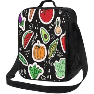 EgoMed Lunchtas, duurzame geïsoleerde lunchbox herbruikbare draagtas koeltas voor werk schoolcartoon groenten fruit
