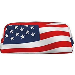 INVEES Amerikaanse vlag patriottische stijlvolle lederen rits etui met demping schuim voor school, kantoor en reizen, Zilver, Eén maat, Tas Organizer