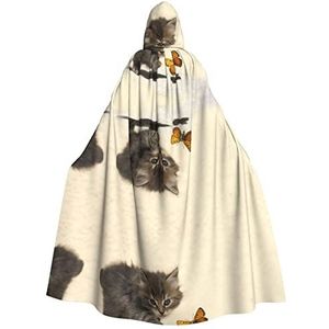 Halloween cape met capuchon, mantel met kat en vlinder, cosplay, verkleedkostuum voor Halloween, Kerstmis, kostuumfeest