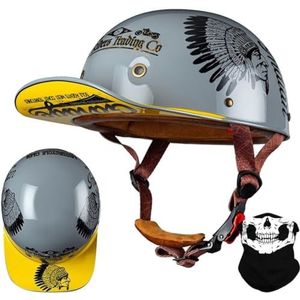 Vintage Duitse Stijl Open Face Motorhelm Retro Baseball Cap Halve Helmen Voor Scooter Bromfiets Cap Street Cruiser Jet Style ECE-Gecertificeerd 8,XL=60-62CM