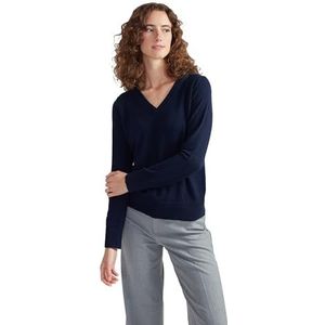 Style & Republic Kasjmier trui met V-hals voor dames, elegant van 100% kasjmier, je behaaglijke premium gebreide trui voor stijlvolle herfst- en wintermomenten, Donkerblauw, L