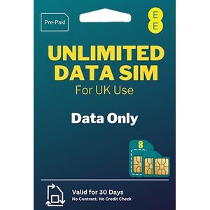 SimRush EE Unlimited Data SIM-kaart 30 dagen voorgeladen. Prepaid, niet betalen als u gaat of een contract. Wordt geleverd met onbeperkte gegevens. Alles op het grootste 5G- en 4G-netwerk van het VK.