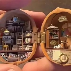Walnoot Shell Poppenhuis-Mini Bibliotheek, Walnoot Shell Poppenhuis-Tiny World Inside Walnoten, Handgemaakte Walnoot Shell Poppenhuis Mini Bibliotheek, Hars Miniatuur Poppenhuis Kit (A)