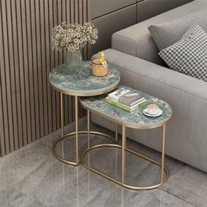 GEIRONV Coffee Table Nesting Set van 2, Woonkamer Sofa Appartement Moderne Bijzettafel met Metalen Frame IJzeren Balkontafel Ruimtebesparend Nesttafel (Color : B, Size : 45+64cm)