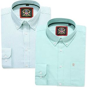 Gestreept Oxford-overhemd met lange mouwen voor heren. Koop Single of met de bijpassende effen kleur, 2 stuks paar. De Kensington buttondown kraag en zak. (2pc,Mint,M)