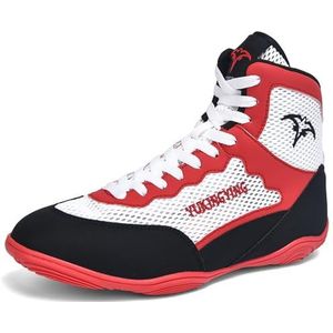 Hiuzylqx Boksschoenen Heren Dames Ademend Lichtgewicht High Top Fitness Sneakers Worstelen voor Volwassenen Training, Competitie,White red,38 EU