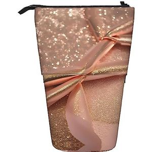 Nbtghga Rose Goud Glitter Print Potlood Telescopische Klassieke Kunsten Stand Up Potlood Case Organizer Potlood Houder Make-up Tas Gift, Zwart, Eén maat