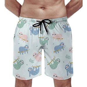 Leuke luiaard zwembroek voor heren, casual strandshorts met compressieling, sneldrogende badmode met zakken, L