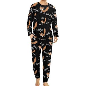 Grappige quote voor Fox Sake comfortabele heren pyjama set ronde hals lange mouwen loungewear met zakken 5XL