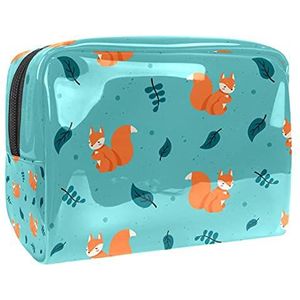 Make-up tas PVC toilettas met ritssluiting waterdichte cosmetische tas met herfst cartoon vos patroon voor vrouwen en meisjes