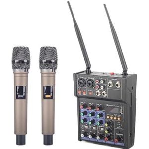 Geluidsmixconsole Vierkanaals audio-dj-mixer met draadloze UHF-microfoon, Bluetooth, USB en 48V fantoomvoeding. Geschikte opname Stream miljoenen nummers