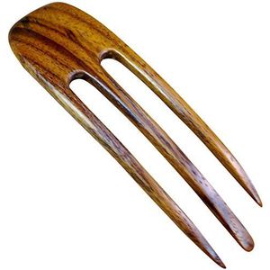 (1) Teak Hout Drie Prong Gebogen 4.5 Inch Haar Stick Pick Pic Pin Vork