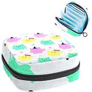 Vrouwen Maandverband Pads Handtas Dames Menstruatie Cup Pouch Meisjes Draagbare Tampon Opbergtas Giraffe Ostrich Periode Pouch met Rits, Kleur: zwart/bruin,, 4.7x6.6x6.6 in/12x17x17 cm, Toilettas