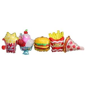 PDYP Enorme Herbruikbare Pop Corn Burger Patat Set Folie Party Ballon Decoratie Helium/Lucht, Veelkleurig, One Size