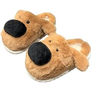 Slippers Grappige schattige hondenpantoffels, schattige, pluizige puppy, dierenhuispantoffels, kawaii, gezellige, warme, harige winterschoenen for dames en heren. Sloffen(Kaki,44 EU)