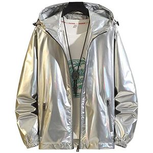 Metallic Jas Mannen Sequin Hooded Jacket Waterdichte Lichtgewicht Zip Up Lange Mouw Lapel Cardigan Coat (Color : Silver, Size : XXL)