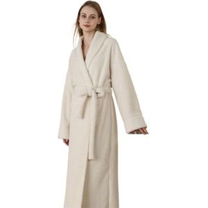 Badjassen Dames Flanellen Badjas Spa Warme Dikke Met Riemzakken Nachtjapon For Thuis Badjas Dames(White)