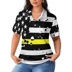 De dunne gele lijn vlag dames poloshirts met korte mouwen casual T-shirts met kraag golfshirts sport blouses tops L