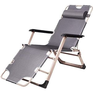 GEIRONV Draagbare ligstoel for buiten, dek Beach Yard Zero Gravity fauteuil stoel met kussen verstelbare ligstoel fauteuils Fauteuils (Color : Light gray, Size : 178x52x25cm)