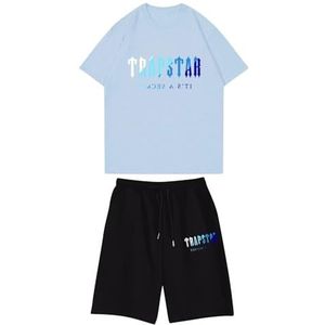 Trapstar kinder T-shirt met korte mouwen herensportpak,2-delige joggingbroek van trapstar-katoen met korte mouwen,100-160,jongen,deerntje,Zomer casual trainingspak(Color:8,Grootte:150(child))