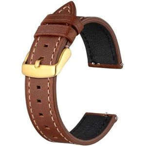 Jeniko Echt Lederen Horloge Armband For Mannen Vrouwen Horloge 18mm 20mm 22mm Quick Release Watcheband Strap Gouden Gesp (Color : Red Brown, Size : 19mm)