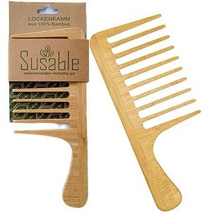 Susable Natuurlijke bamboe krulkam, haarkam, antistatische kam brede tanden, hittebestendige styling, fijne tanden, handgemaakt, haarborstel voor lang, kort, dik, dun