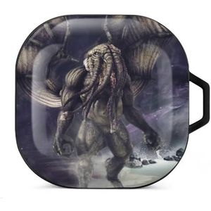 Nachtscène met de Cthulhu Monster Oordopjes Case Compatibel met Samsung Hard Shell Beschermhoes Zwart Stijl