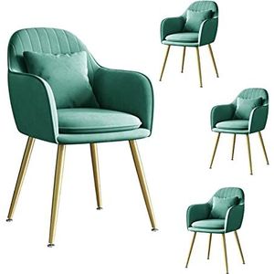GEIRONV Fluwelen metalen benen dining stoel set van 4, for woonkamer slaapkamer appartement lounge stoel met kussensleun Eetstoelen (Color : Green)