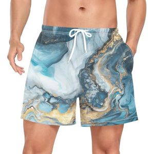 Niigeu Turkoois Marmer Wervelende Blauwe Zwembroek voor Mannen Zwembroek Sneldrogend met Zakken, Leuke mode, M