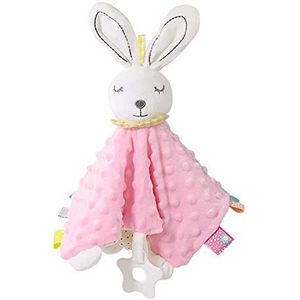 Inchant Baby kalmerende zintuiglijke deken gevuld dier speelgoed pluche veiligheid deken met kleurrijke tags speelgoed Lovey Bunny Appease handdoek zachte Snuggle deken voor pasgeboren baby - roze konijntje