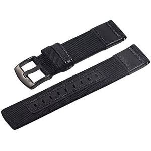horlogebandje lus, horlogebandjes, 20 mm-22 mm stijl nylon en leer gesplitst antislip horlogeband zwarte pinsluiting huidvriendelijke horlogeband (Color : Black_20mm)