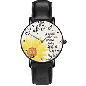 Advies Van Een Zonnebloem Print Klassieke Patroon Horloges Persoonlijkheid Business Casual Horloges Mannen Vrouwen Quartz Analoge Horloges, Zwart