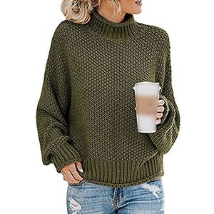 Herfst/Winter Sweater Dames Dikke Draad Coltrui Trui Vrouwen, Leger groen, XL