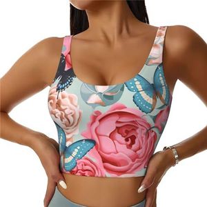 Leuke Vlinder Bloem Print Casual Wear Vrouwen Sport Vest Yoga Vest Workout Vest Voor Vrouwen Lichtgewicht Trendy, Zwart, S