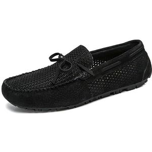 Loafers for heren Geperforeerd Ademend Bootschoenen Mocassins Schoenen Platte hak Comfortabel Antislip Schoolfeest Instappers (Color : Black, Size : 42 EU)