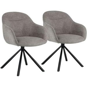Happy Garden - Set van 2 SAFFI stoelen in grijze stof, schuimvulling, zwarte stalen poten - Perfect voor de eetkamer of kantoor