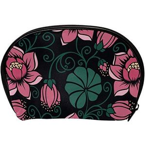 Universele Ruime Handtas Case Make-up Cosmetische Schoonheid Opbergtassen,Gezichtsreiniger Skincare Kit Pouch Roze Bloem Print, Draagbare Elektronica Accessoires Organizer