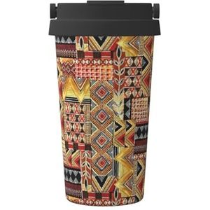 Afrikaanse Textiel Patchwork Print Reizen Koffie Mok Lekvrije Thermos Mok Geïsoleerde Tumbler, voor Kantoor Camping