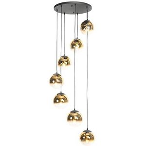 QAZQA - Art Deco Art deco hanglamp zwart met goud glas 7-lichts - pallon | Woonkamer | Slaapkamer | Keuken - Glas Langwerpig - E27 Geschikt voor LED - Max. 7 x 25 Watt