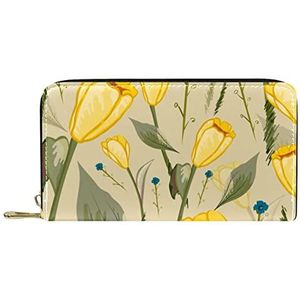 Klassieke Lange Lederen Portemonnee Gele Tulpen Clutch Reizen Portemonnee Kaart Pakket Mode Geld Tas Voor Vrouwen Mannen, Meerkleurig, 19x11.5x2.5cm/7.5x4.5x1in, Klassiek