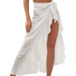 Sexy Sarong Wraps voor Vrouwen, Zwembedekking voor Vrouwen Strand Cover Up Ruche Badpak Wrap Rok Cover Up met Tie Zijkant, Lange Bikini Cover Up voor Strand Zwemmen Outdoor Wit