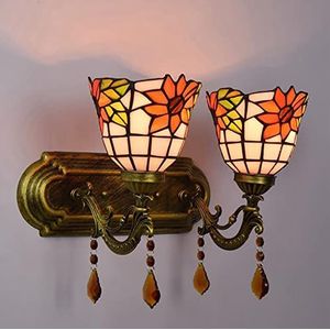 Tiffany Stijl Wandlamp Met Gekleurde Glazen Decoratie, Retro Dubbele Hoofd LED Wandlamp Voor Gang, Slaapkamer, Trap, Badkamer, Kaptafel Lamp
