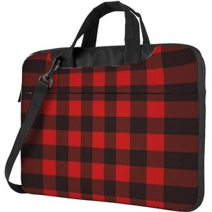 CXPDD Geruite laptoptas met rode en zwarte print, veelzijdige laptoptas voor dames en heren - laptopschoudertas, Zwart, 13 inch