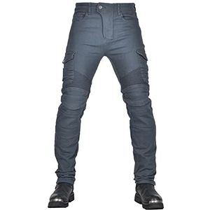 Motorbroek voor heren, beschermende herenjeans, sportieve motorbroek met beschermers, motorbroek, 4x beschermingsuitrusting (XL=34,Grijs)