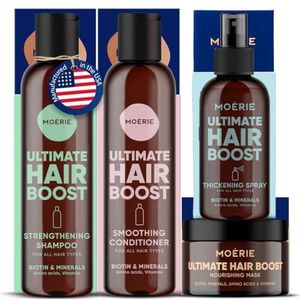 Moerie Mineral Shampoo and Conditioner Plus Hair Mask and Hair Spray Mega Pack – The Ultimate Hair Care Set – For Longer, Thicker, Fuller Hair - Vegan Hair Products – Paraben & Silicone Free Products