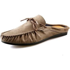 Loafers for heren Handmatig stiksel Sandalen zonder rug Stoffen schoenen Bootschoenen Antislip Flexibel Antislip Schoolfeest Bruiloft Instappers (Color : Khaki, Size : 40 EU)