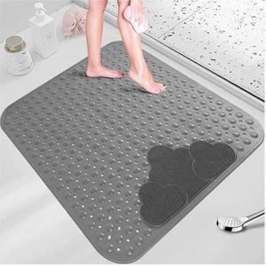 bath mat， Vierkante douchemat antislip, 80x80cm met voetmassagegebied, badkamermat douche met zuignappen en afvoergaten, wasbaar in de machine (blauw) (Color : Gris, Size : 80x80cm)