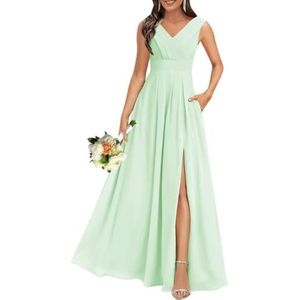 Chiffon bruidsmeisjesjurken voor dames, voor bruiloft, met split, cocktailjurk, avondjurk, baljurk, grote maten, mintgroen, 32